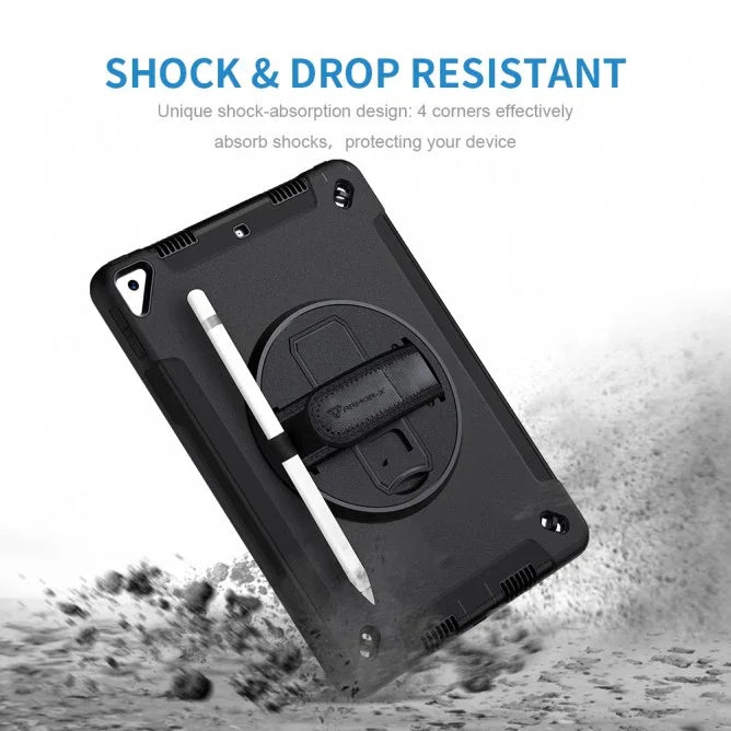 Armor-X Exn Case For iPad 8Th Gen 10.2 (2020 & 2019) Ultimate 3 Layers Shockproof Rugged Case With Hand Strap & Kick Stand- Black - Tashqila Armor-X Exn Case For iPad 8Th Gen 10.2 (2020 & 2019) Ultimate 3 Layers Shockproof Rugged Case With Hand Strap & Kick Stand- Black - Tashqila